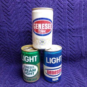 3 rare GENESEE Beer cans Reg Light Cream ale light pull top empty